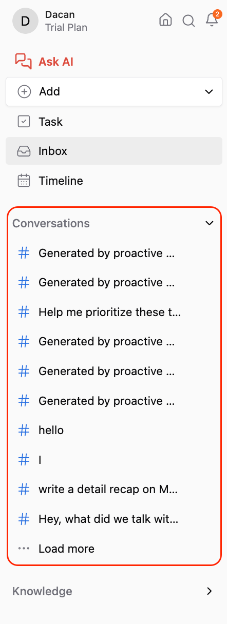 Conversations in Saner.AI