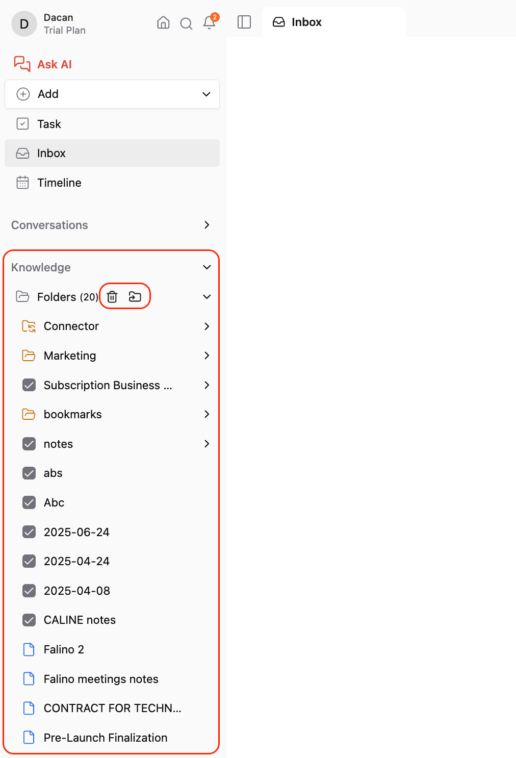Folder system on Saner.AI