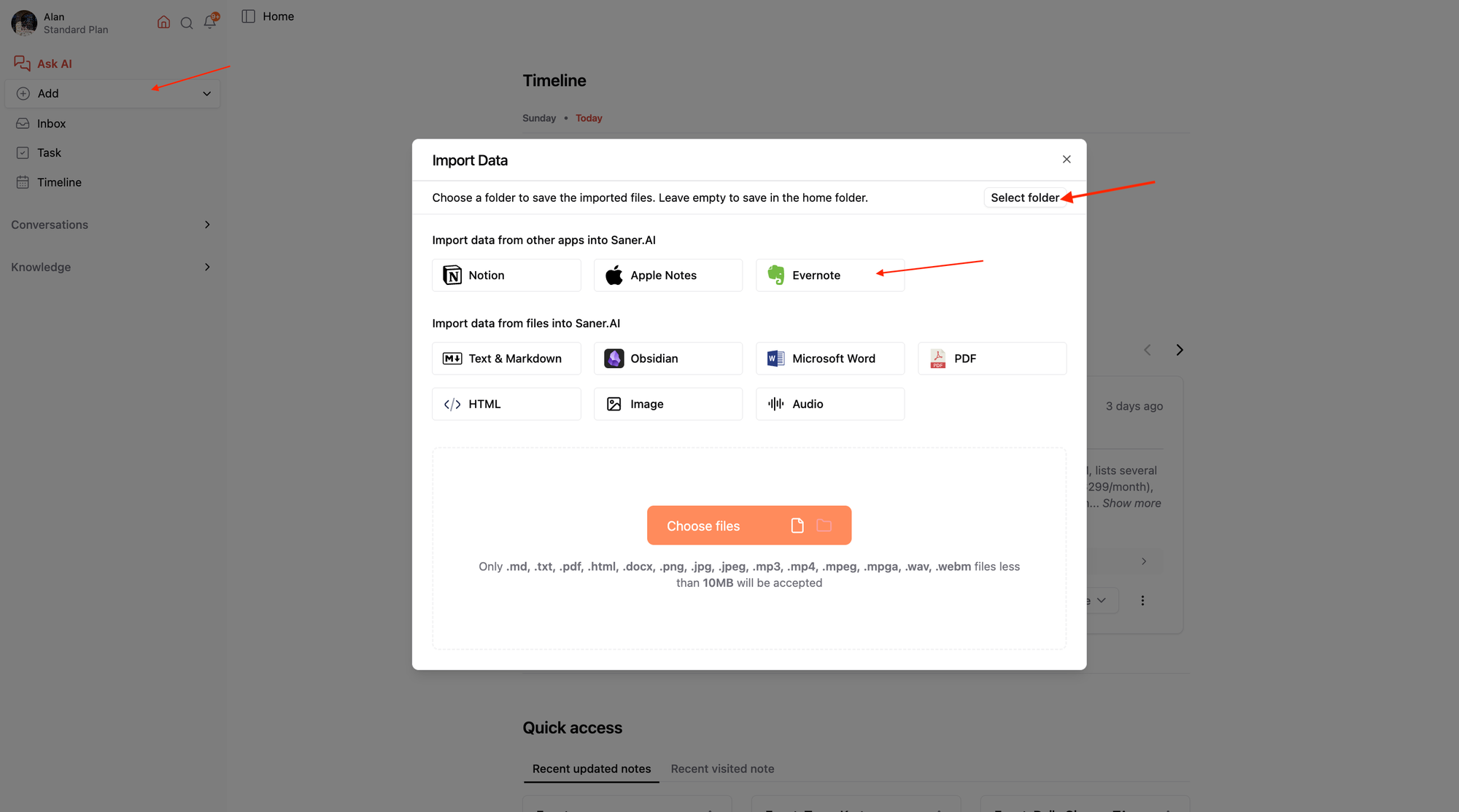 Import files to Saner.AI