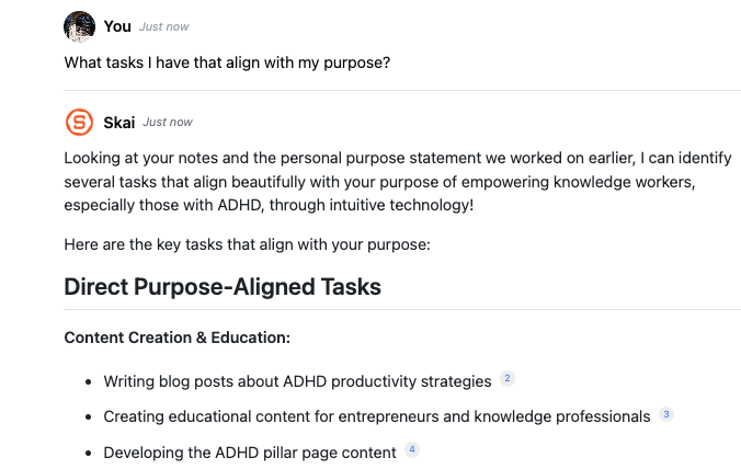 What tasks I've made that align with my purpose?