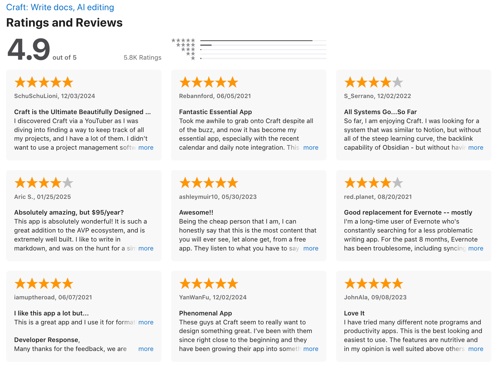 Craft reviews