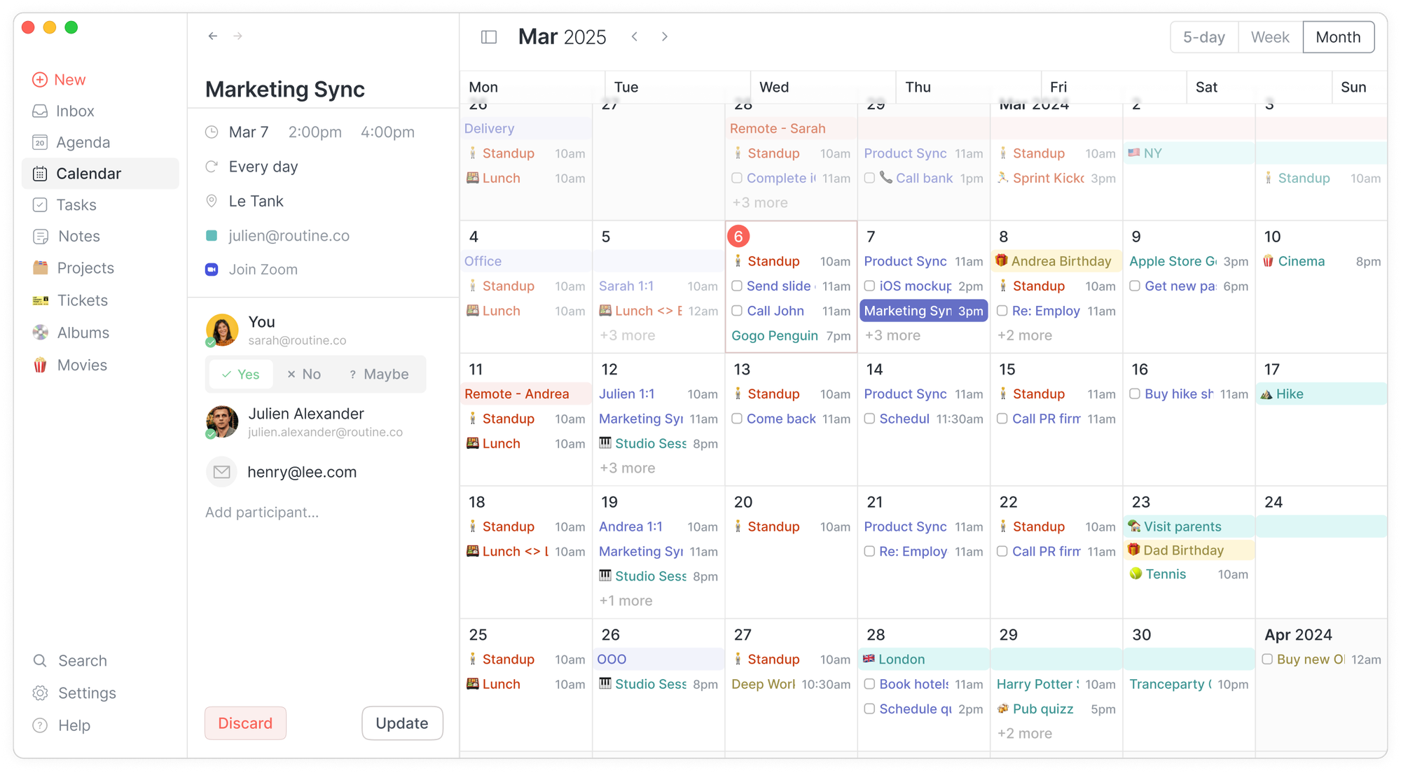Routine.co calendar