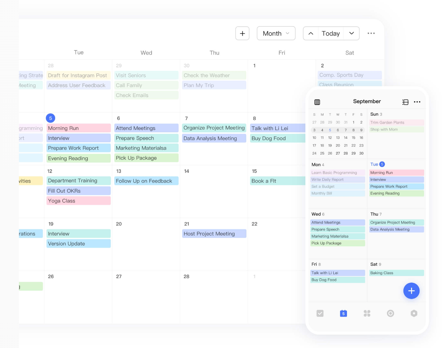 TickTick colored schedule blocks