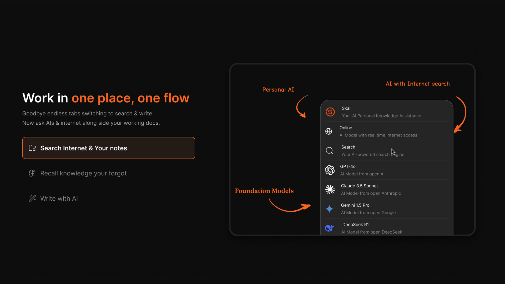 Saner.AI Support for multiple AI models when you need more advanced processing