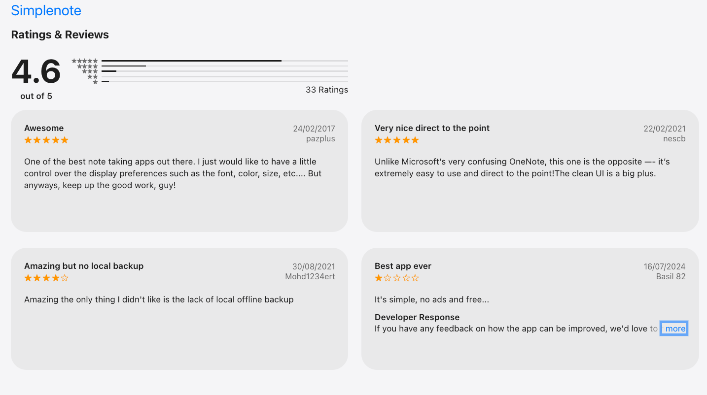 Simple Note reviews