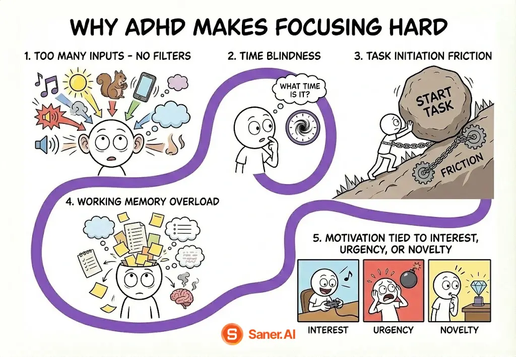 Why do people with ADHD find it hard to focus?