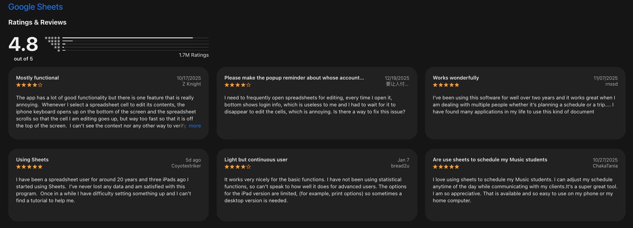 Google Sheet reviews