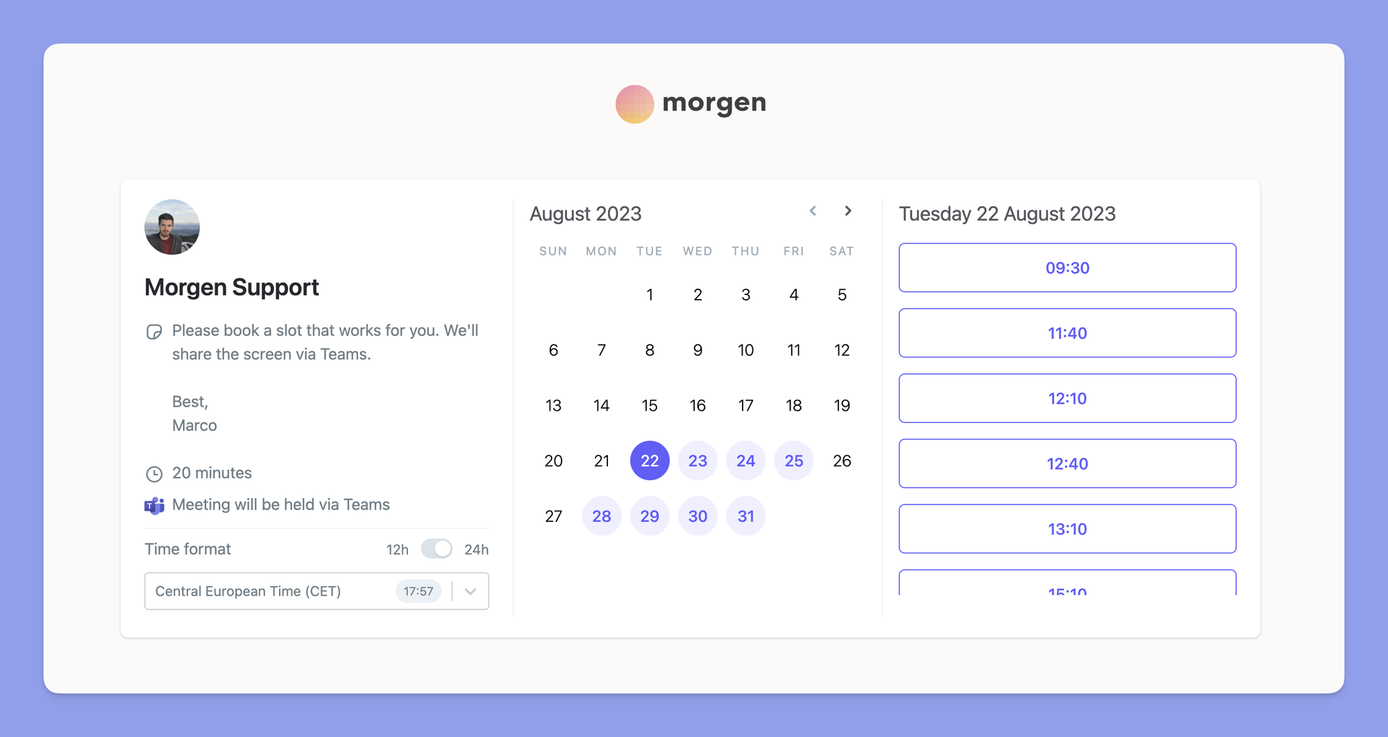 morgen Scheduling links
