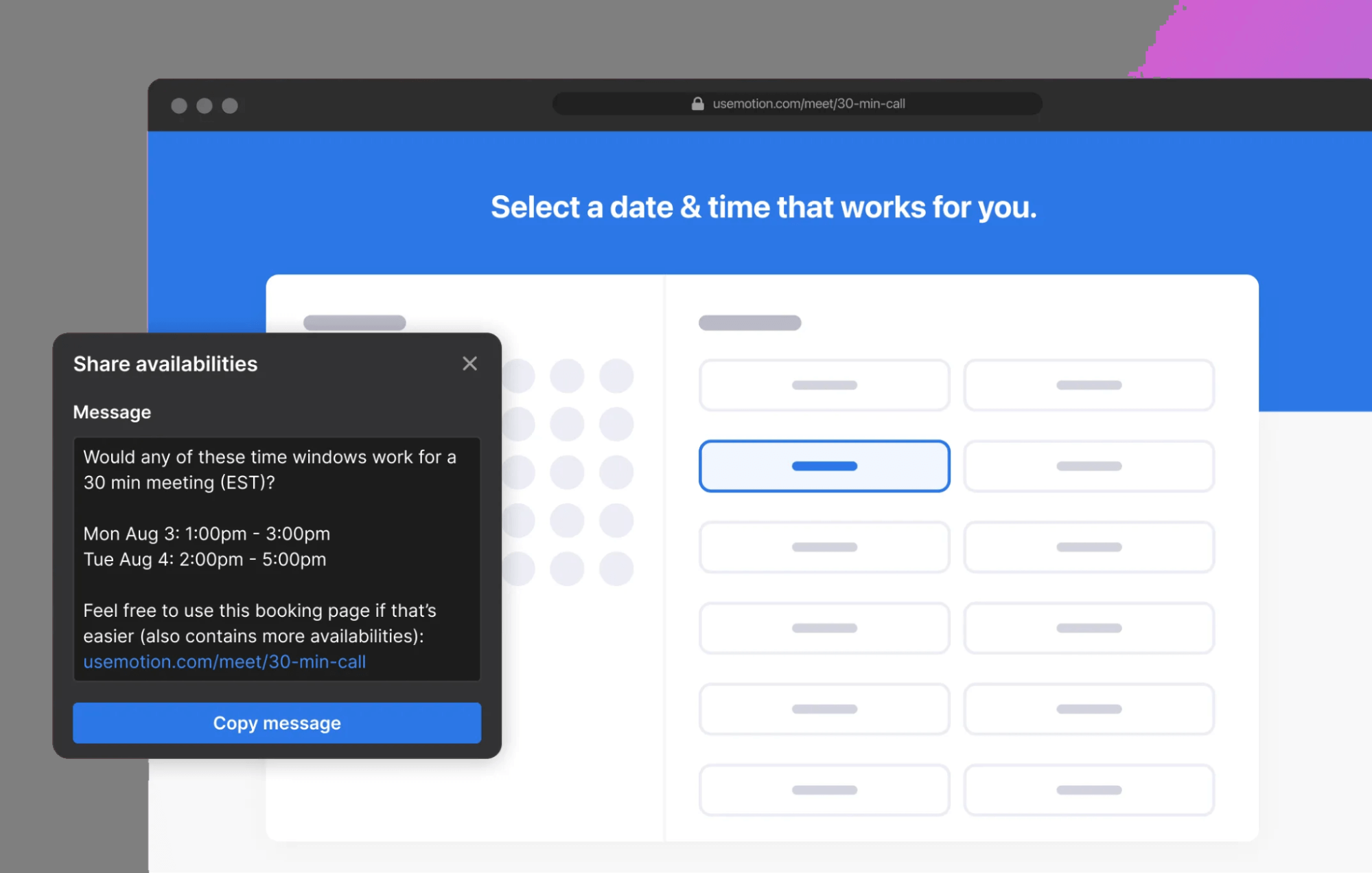 Motion app booking link