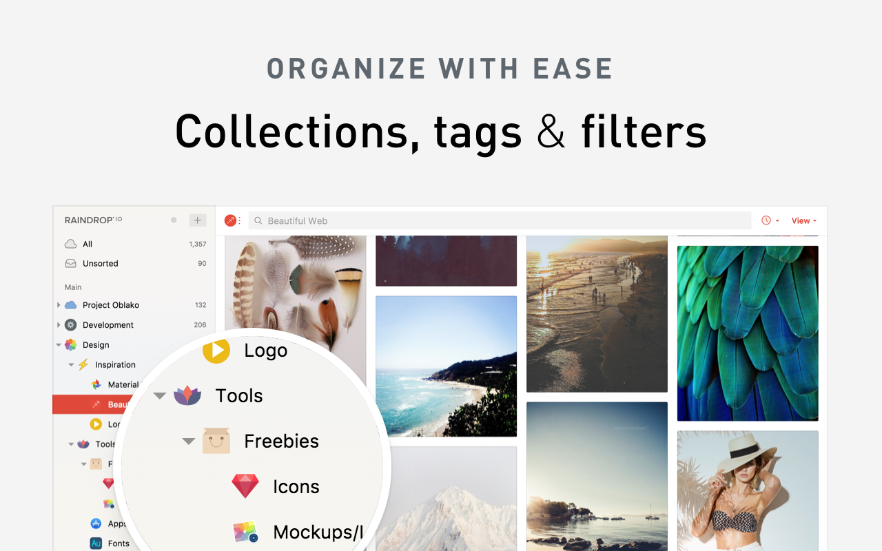 Visual collections with nested folders. 