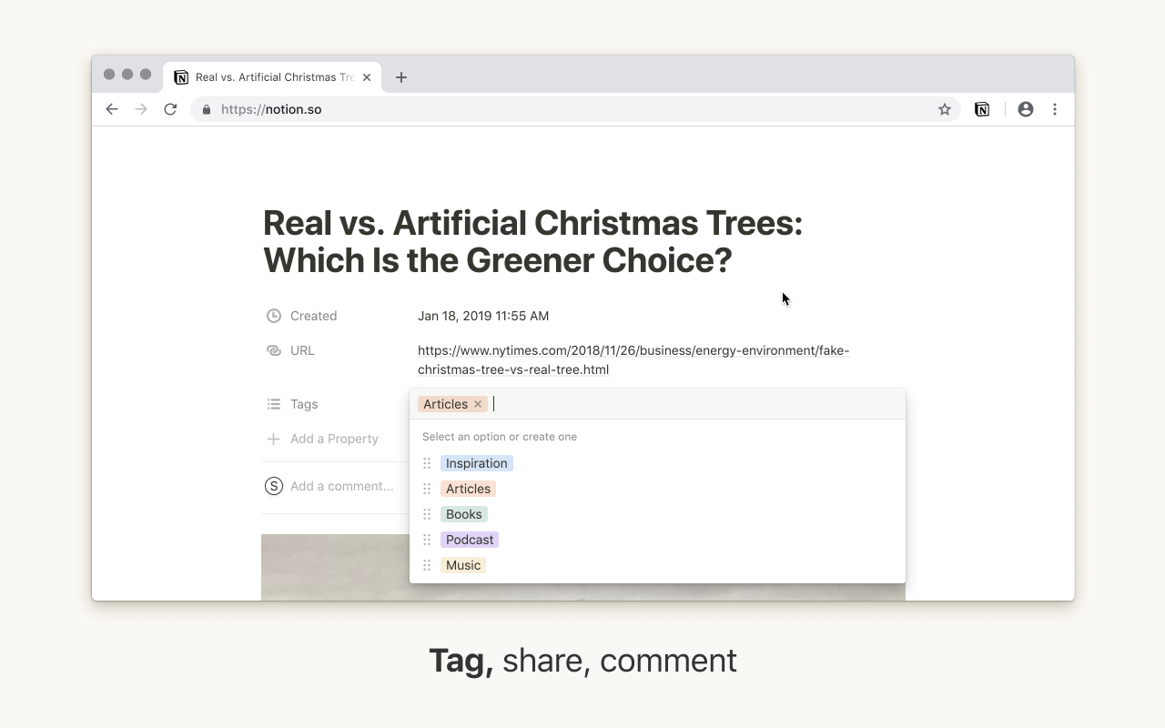 Tag, share, and comment in Notion Extension