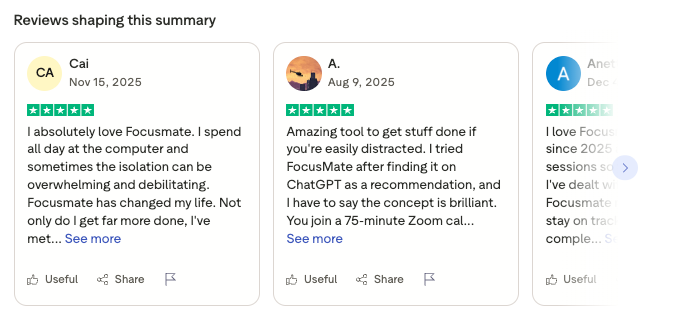 Focusmate reviews