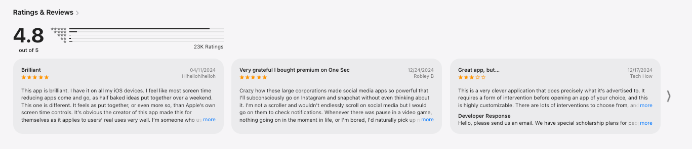 One sec reviews