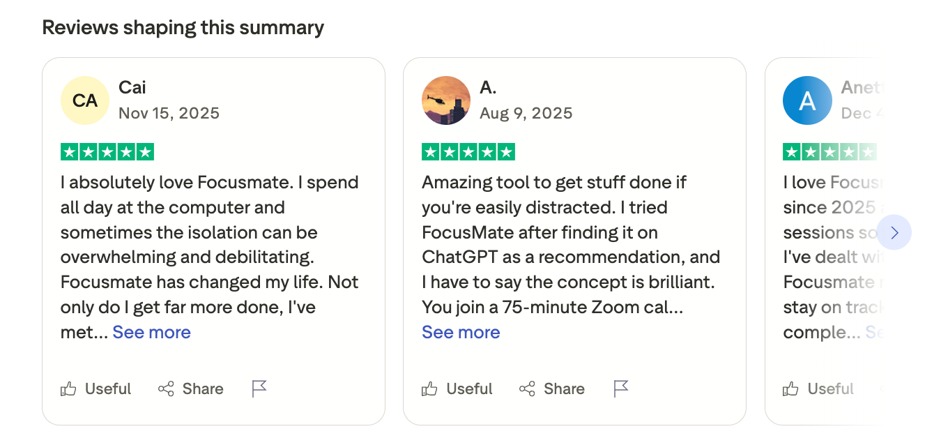Focusmate reviews