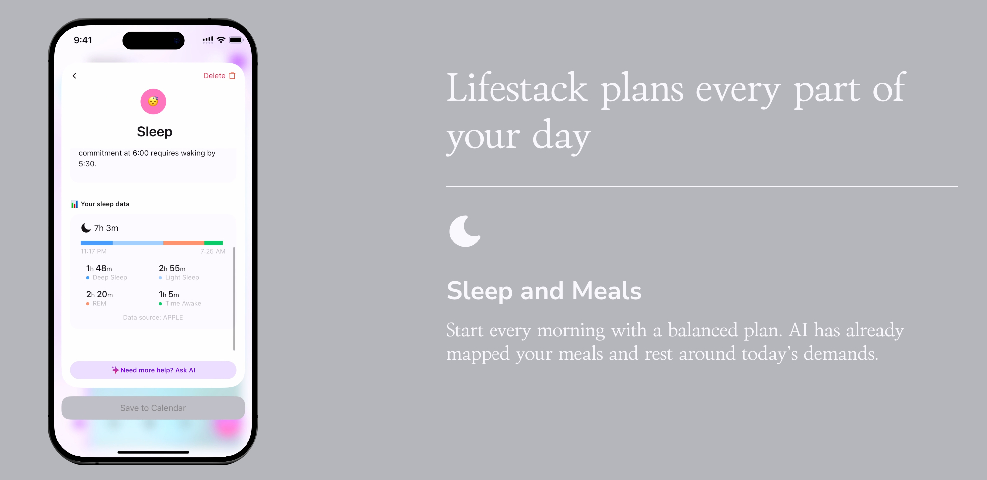 Lifestack - meal and sleep planning