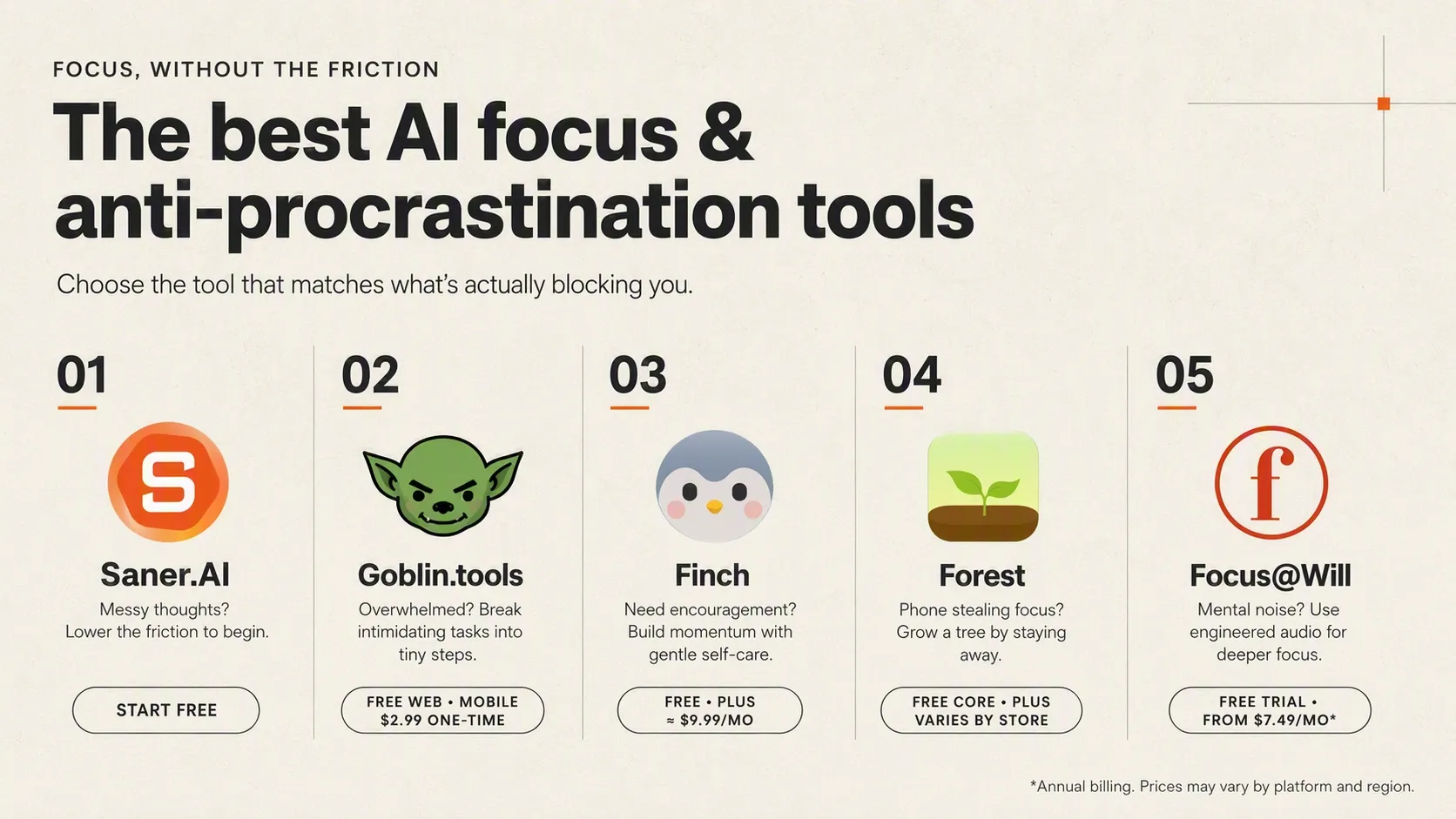 What are the best AI focus and anti-procrastination tools?